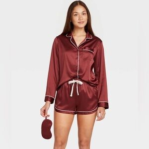 Stars Above Silk Pajama Short Set in Wine color, size XS